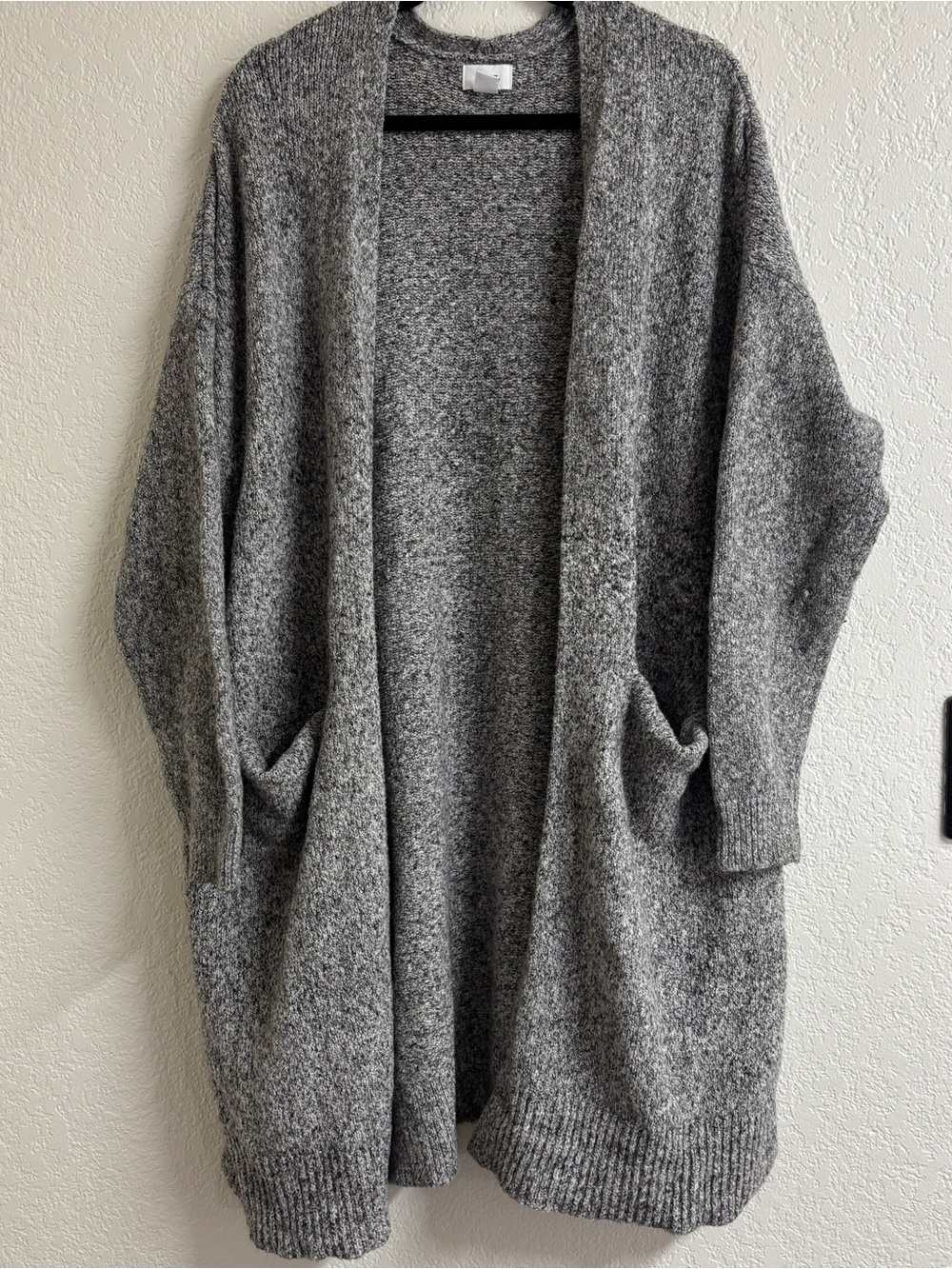 Old Navy Gray Marled Long Open Front Cardigan Sweater Pockets XXL Cozy